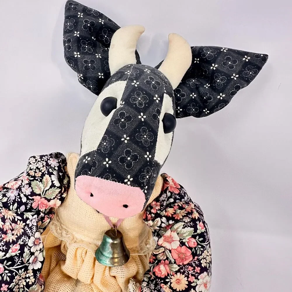 Vintage Handmade Primitive Fabric Cow Doll Country Folk Art Farmhouse Decor 18